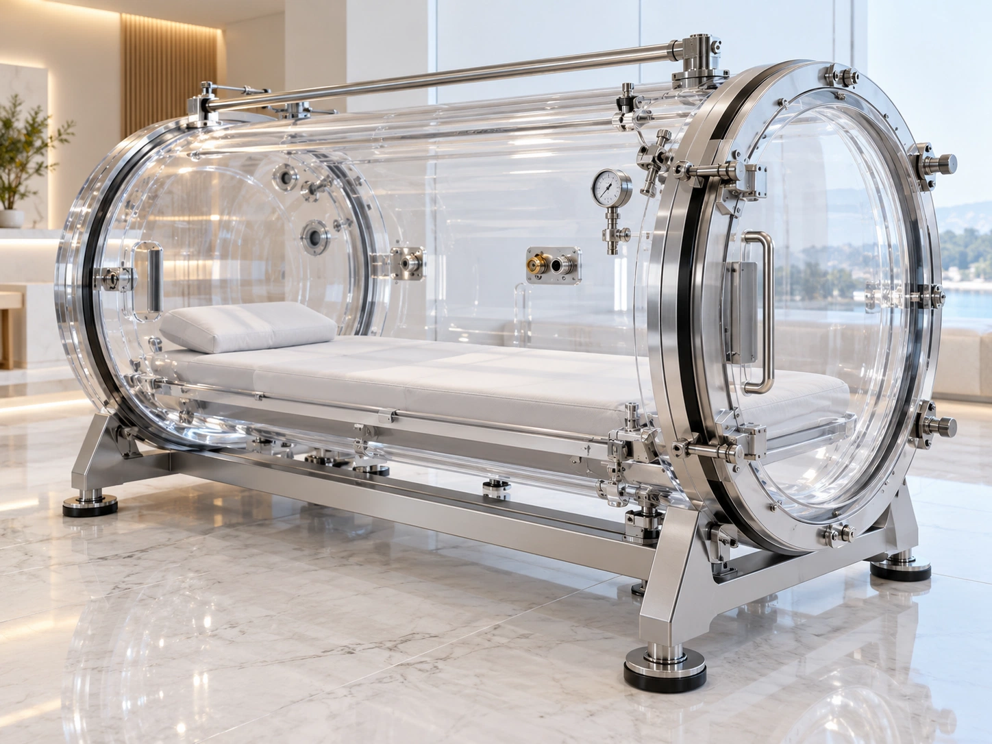 Illustrative transparent hyperbaric chamber side view